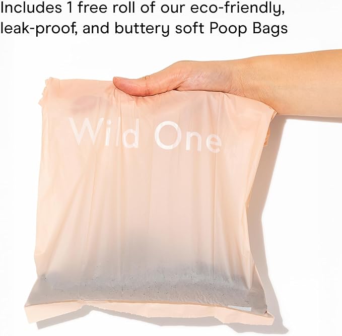 Wild One Dog Poop Bag Holder and Dispenser with Leash Attachment, Leak Proof, Easy Twist Top for Refills, Includes 1 Roll Bags, Lilac