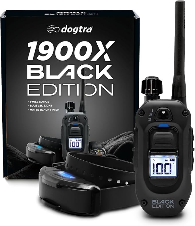 Dogtra 1900X Black Edition E-Collar - 1 Mile Range, Dogs 45 lbs+, IPX9K Waterproof, 100 Stimulation Levels, Vibration, Tone, Rechargeable - Ideal for Dog Owners and Professional Trainers
