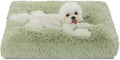 Bedfolks Waterproof Dog Crate Pad, Plush Dog Kennel Bed with Removable Cover, Faux Fur, Washable, 23"x18", Sage Green