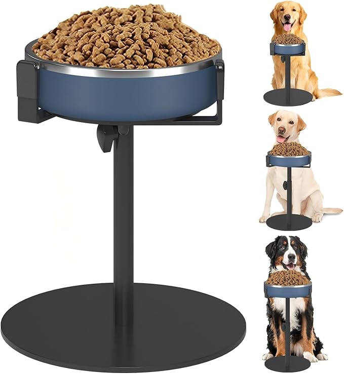 Extra-Stable Elevated Dog Bowl Stand, Adjustable Height 8-16in, Width 6-10in, Tall Single Lifted Food Holder for Large Medium Size Breeds, Metal Non-Slip Raised Dish Riser Pet Water Feeder