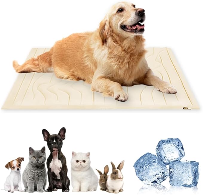 Cooling Mat for Dogs, Washable Dog Cooling Pad for Summer, Non-Slip Pet Coolings Mat for Indoor & Outdoor Use, Cool Dog Bed for Large & Small Breeds (Beige, S: 20 * 16 in)