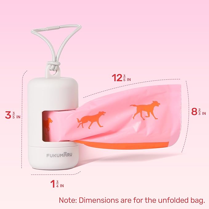 FUKUMARU Dog Poop Bags, 120 Rose Scent Poop Bag Holder and Dispenser with Leash Attachment for Dogs, Cats, and Multi-pet Use - Running Pattern Bags, Gray Holder