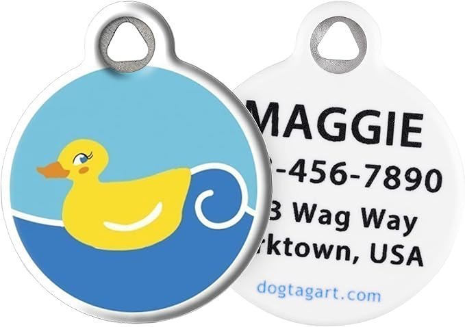 Dog Tag Art Just Ducky Lupine Pattern Custom Pet ID Tag for Dogs and Cats, Silent Polymer Coated Stainless Steel Nametag with Customized Identification Information - Small .875" Diameter