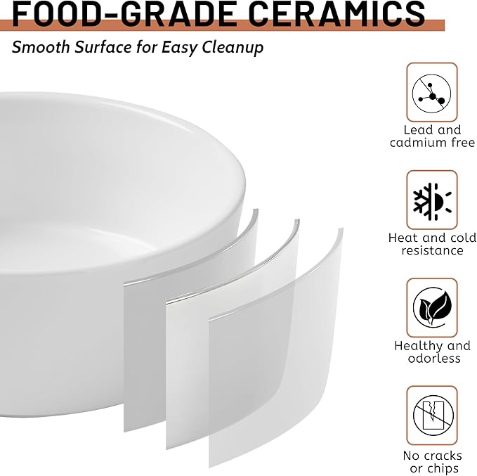 Small Dog Bowls, Non Slip Ceramic Dog Food and Water Bowsl with Silicone Base, Heavy Pet Feeding Bowl for Cats, Puppies and Small-Sized Dogs (White-2 Pack, 6 Inches)