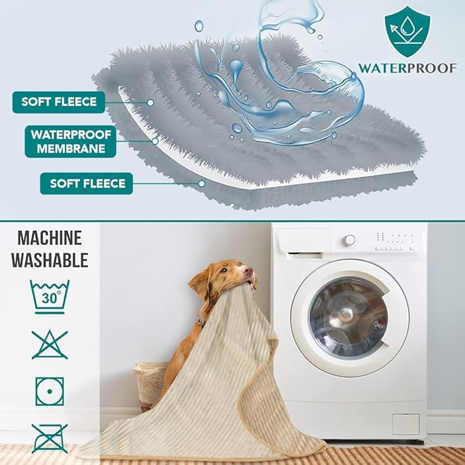 PetAmi Waterproof Dog Blanket, Leakproof Pet Blanket for Small Medium Large Dogs, Reversible Furniture Bed Sofa Couch Cover Protector, Plush Striped Pet Throw for Indoor Cat, 40x60 in, Taupe Beige