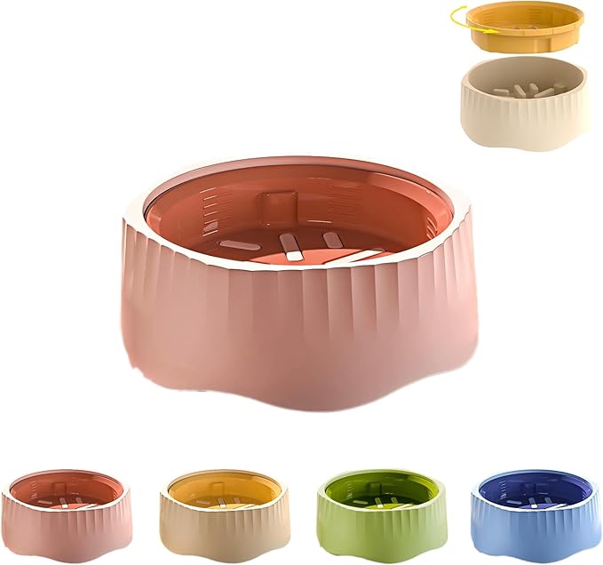 2-in-1 Convertible Slow Feeder Dog Bowl, Regular and Slow Mode for Fast Eaters, Anti-Bloat, Interactive Puzzle, Non-Slip for Small Medium Large Breed Dogs, Cats, Puppies, Pets, Coral Pink