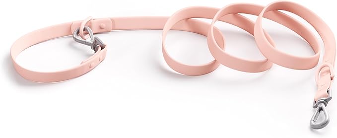 Waterproof Dog Leash, Easy to Clean, Pink PVC Leash with Multifunctional Dual Hooks, Adjustable 3ft-6ft for Walking, Heel Training, Swimming (Blush Pink)