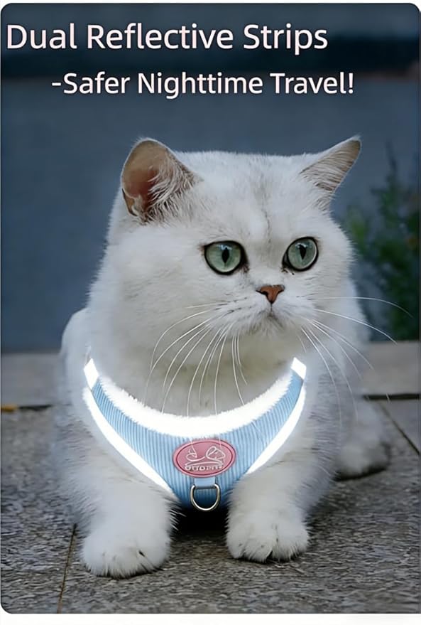 Dog Harness and Leash Set-No Pull No Choke Step-in Pet Harness for Cold Weather Lightweight Adjustable Cat Harness Warm Plush Puppy Vest with Hook & Loop Fastener Buckles D-Rings-LightBlue-M
