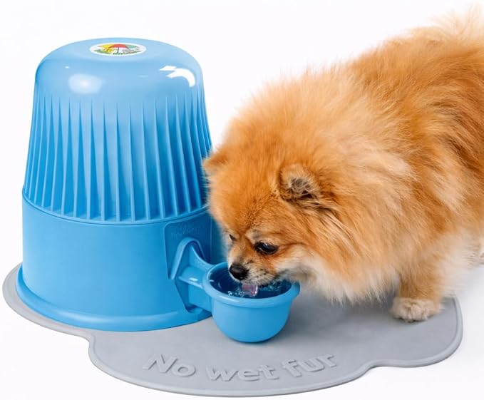 No Spill Pet Water Dispenser for Dogs and Cats, 67.6oz Gravity-Fed Water Bowl with Slow Drinking Design to Prevent Wet Fur, BPA-Free Polypropylene, Vida Mansa (Opaque Light Blue)
