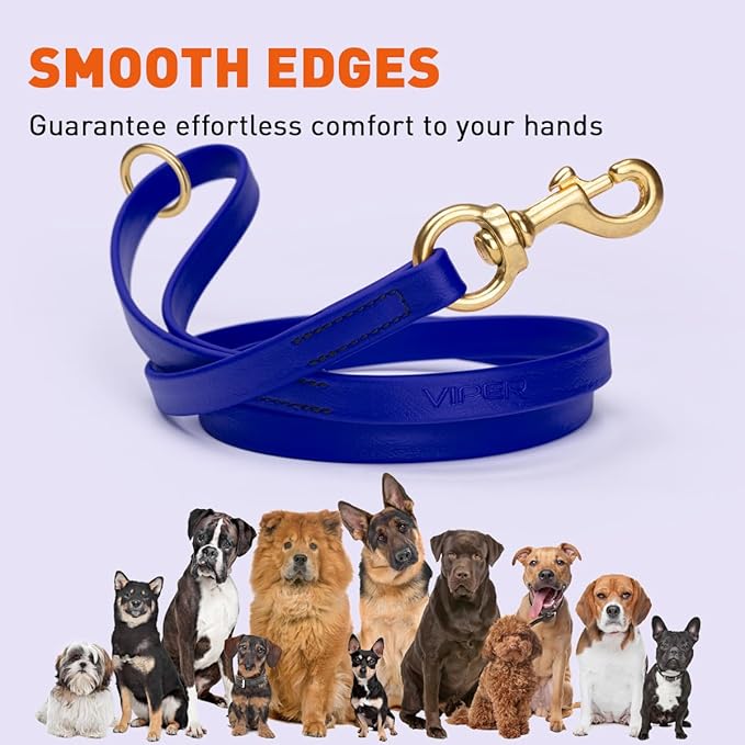 Viper Biothane K9 Working Dog Leash Waterproof Lead for Tracking Training Schutzhund Odor-Proof Long Line with Solid Brass Snap for Puppy Medium and Large Dogs 4ft, Blueberry Royal
