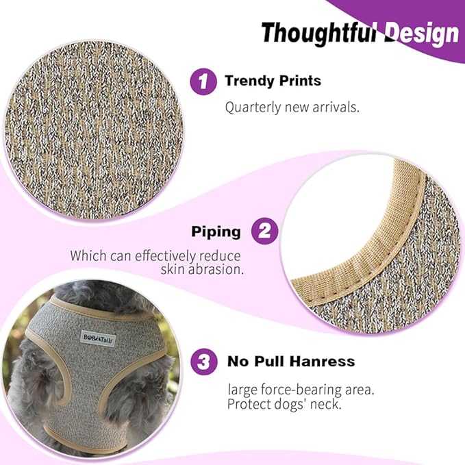 No Pull Dog Vest Harness for Small&Medium Dogs, Side Clip Adjustable Pet Vest, Soft Breathable, Fashion Dog Harnesses for Walking, Running, Shopping (Taupe, XS)