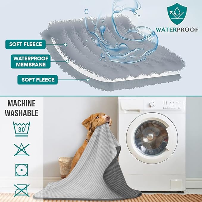 PetAmi Waterproof Dog Blanket, Leakproof Pet Blanket for Small Medium Large Dog, Reversible Furniture Bed Sofa Couch Cover Protector, Soft Striped Pet Throw for Indoor Cat, 29x40 in, Grey Light Gray