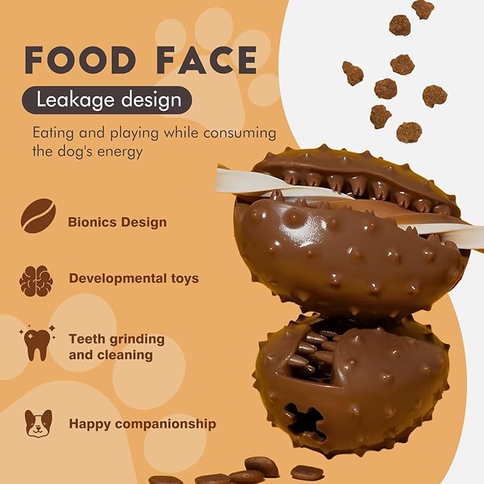 Interactive Dog Toys for Chewers, Teething Cleaning Toys for Dog, Mentally Stimulating Tug of War Training Toy, Puzzle Treat Food Dispensing Ball for Small Medium Large Dogs (Coffee Bean Shape)