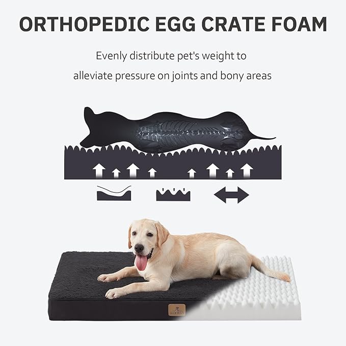 Bedfolks Orthopedic Dog Bed for Extra Large Dogs - Egg Foam Dog Crate Bed with Removable Waterproof Cover, Pet Bed Mat Suitable for Dogs and Pets Up to 90 lbs (41 x 29 x 3.5 inches, Black)