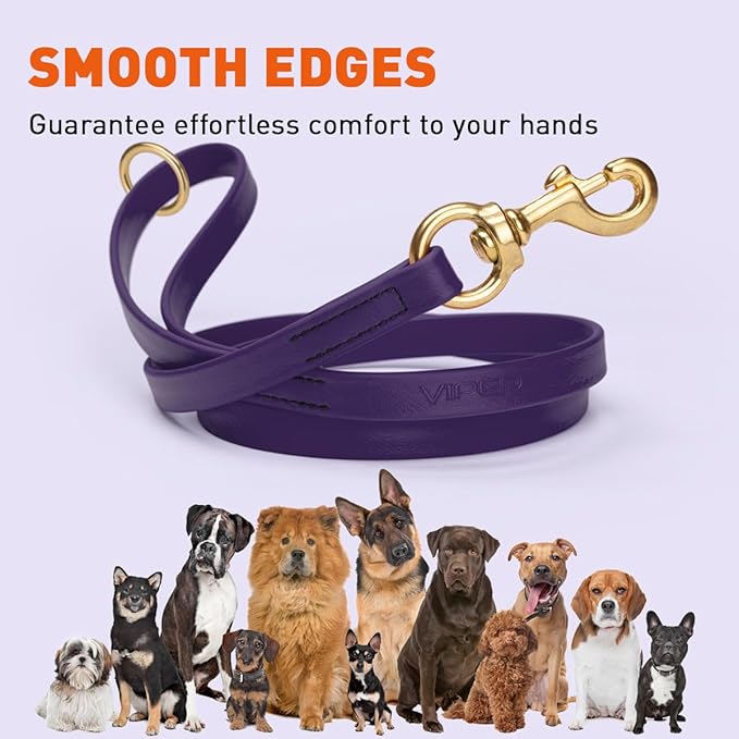 Viper Biothane K9 Working Dog Leash Waterproof Lead for Tracking Training Schutzhund Odor-Proof Long Line with Solid Brass Snap for Puppy Medium and Large Dogs 6ft, Violet Purple