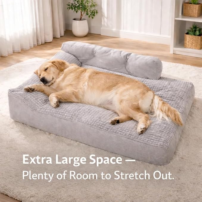 Large Dog Bed, Orthopedic Dog Couch & Pillow with Sides, Extra Thick Soft Fluffy & Comfortable Orthopedic Dog Bed, Machine Washable & All-Season Use, Durable Dog Crate Pad with Non-Slip Bottom