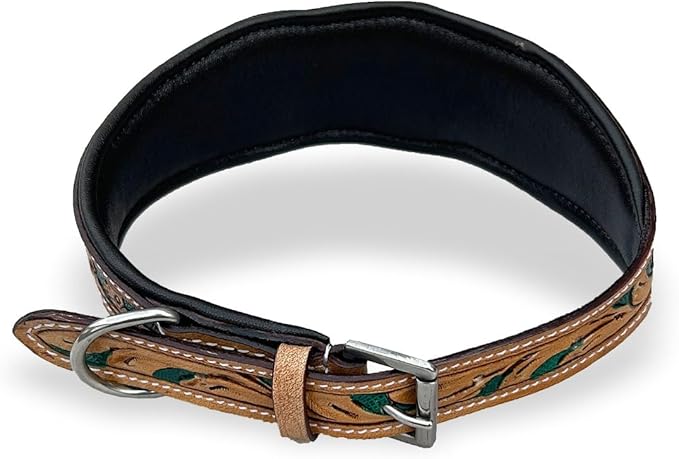 Majestic Ally Leather Dog Collar with Adjustable, Padded Fit for Walking, Hiking, and Running, Designer Western Wear for Puppies, Fancy Colors (Hunter Green - Natural, Extra Large)