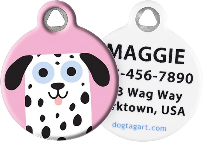 Dog Tag Art Dalmatian Girl Personalized Pet ID Tag for Dogs, Silent Polymer Coated Dog Tag with Customized Identification Information - Large 1.25" Diameter