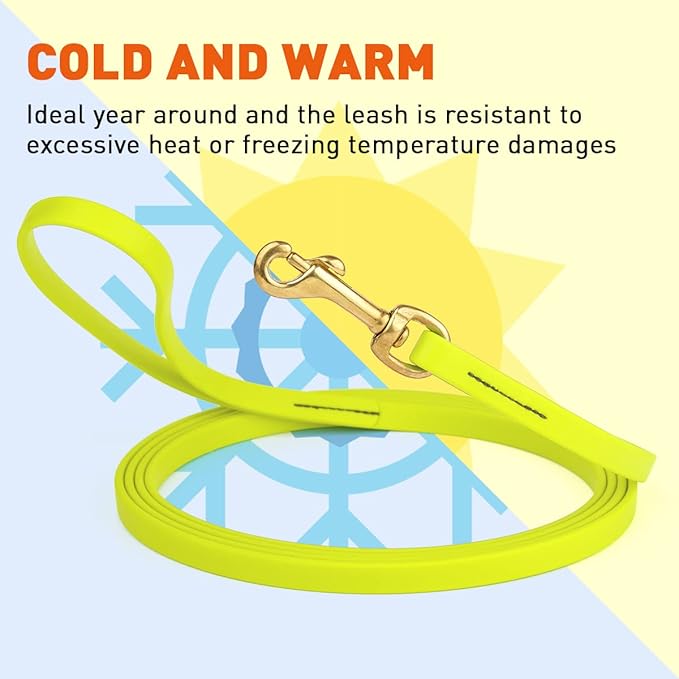 Viper K9 Biothane Working Dog Leash Waterproof Lead for Tracking Training Schutzhund Dog Sport & Search - Odor-Proof Long Line with Solid Brass Snap for Puppy Medium and Large 1/2" x 10ft SafetyYellow
