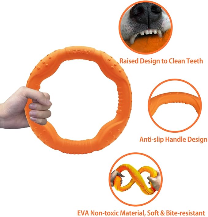 LaRoo Floatable Dog, Fetch Toy & Ring Tug Toy - Teething Relief, Catch, Water Fun, Pet Training Outdoor Durable Chew Toys for Small Medium Dogs (Orange)