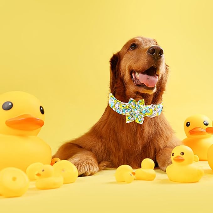 Elegant little tail Dog Collar- Cute Duck Dog Collar with Flower for Large Dogs, Female Adjustable Cotton Summer Pet Flower Puppy Collars for Small Medium Large Dogs