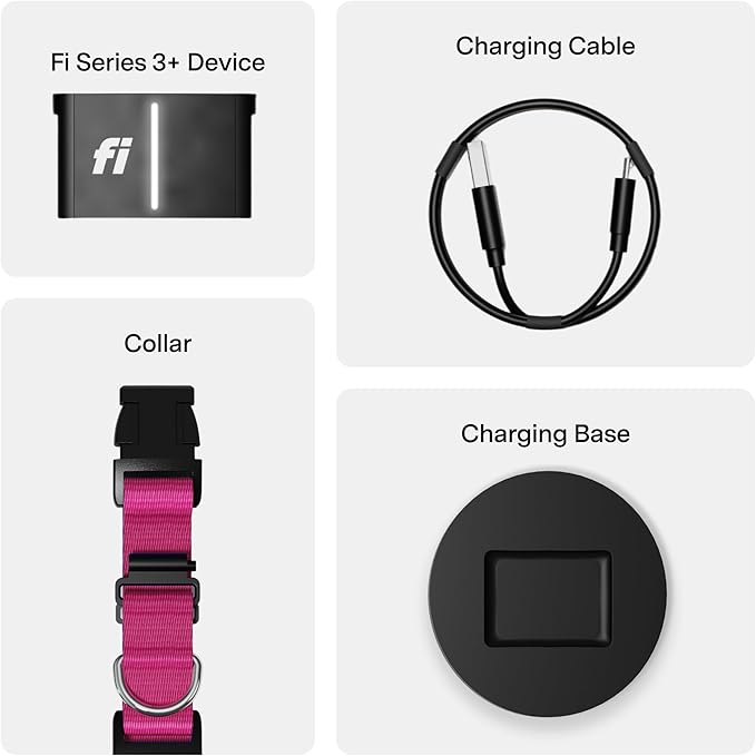 New Fi Series 3+ Smart Dog Tracker Collar [12 Month Membership Included] GPS Tracker for Dogs with Health & Behavior Monitoring, Escape Alerts, Waterproof, LED, Apple Watch Compatible (Pink, X-Large)