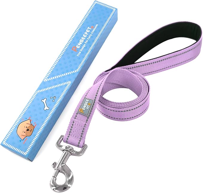 Reflective Dog Leash 6 FT Padded Handle Nylon Dogs Leashes for Large Dogs Lavender