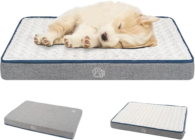 EMPSIGN Reversible Cool and Warm Dog Bed for Crate Pad, Pet Beds with Washable and Removable Cover, Dogs Crate Bed Sleeping Mats, Bed for Dog Crate for Large Medium Small Dogs, Grey