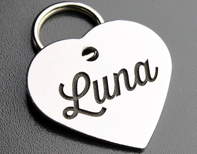 Stainless Steel Custom DEEP Engraved Pet ID Tags Personalized Front/Back Dog Tags for Dogs and Cats - Heart 1-1/8"x1-1/8 (1-Side Engraving)