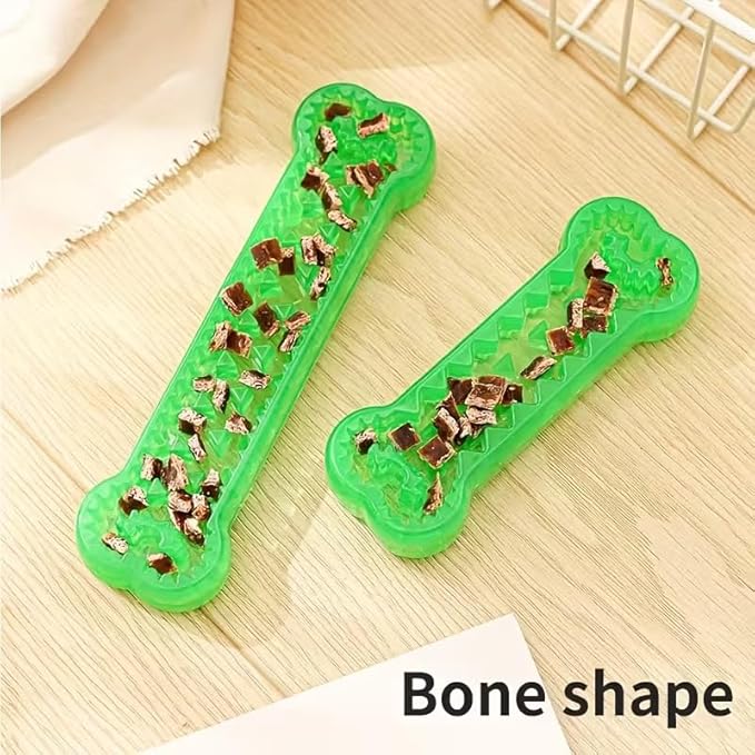 Interactive Dog Bone Toy, Green TPR Rubber, 6.3 Inch Dental Chew with Hidden Treat Compartment, Puzzle Food Dispenser for Small and Large Dogs (Green, Large)