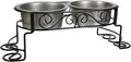 SPOT Mediterranean Double Diner Elevated Dog Bowls – Raised Feeder with Stainless Steel Bowls – 1 Pint Capacity per Bowl (2 Cups Total) – Promotes Better Digestion – Decorative Metal Stand, Black