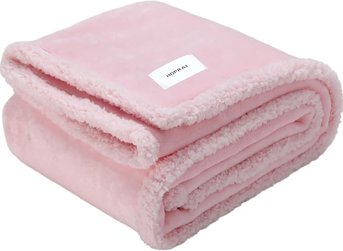 Waterproof Pet Blanket for Medium Large Dogs Washable Fluffy Thick Jacquard Shag Fleece Warm Sherpa Pet Blanket Cats Puppy Couch Protection (Pink XL57*85inches)