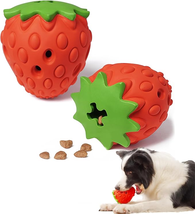 Strawberry Dog Puzzle Toy, Interactive Dog Toys for Small Medium Large Breed, Treat Dispensing Dog Toys, Pet Chew Toys for Moderate Chewers, Dogs Birthday Gifts (Red)