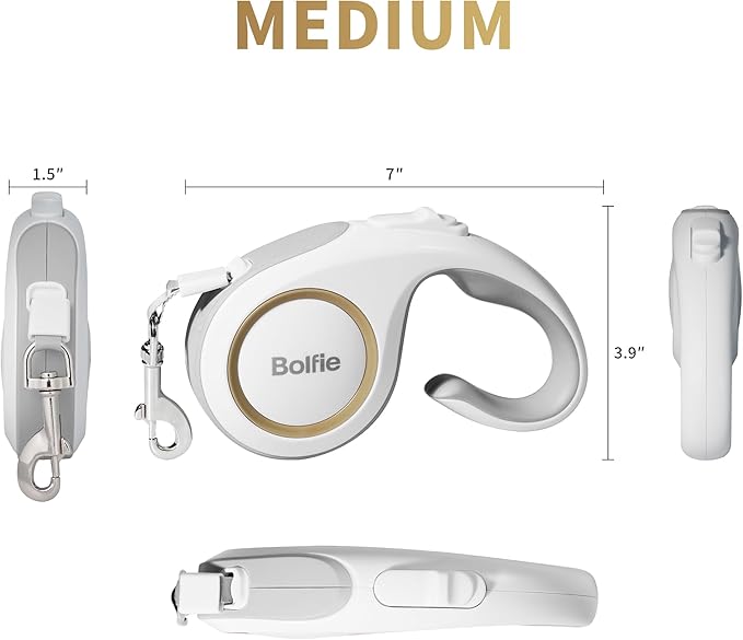 360° Tangle-Free Retractable Dog Leash 16 ft Heavy Duty Reflective Nylon Tape for Small to Medium Dogs Up to 60lbs,Soft Grip, Lock(Medium, White)