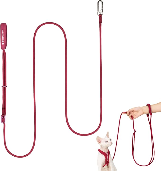 Hands Free Cat Leash Lightweight 4.1-7.2FT Adjustable Durable Rope Leash with Padded Handle, Versatile Crossbody Waist Lead for Cats Puppy ≤26lbs Outdoor Walking (Burgundy, S)