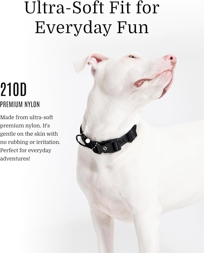 2026 New Edition, Fei & Eve Classic Dog Collar - Quick Release Metal Buckles | Fur-Safe | Premium 210D Nylon | 450LB Escape-Proof | Adjustable Fit | Medium (Black)