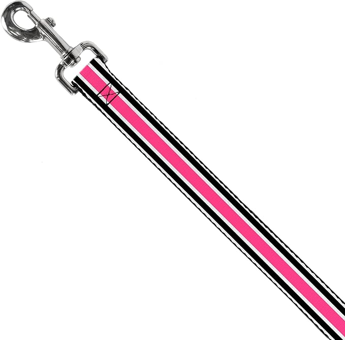Dog Leash Stripes White Black White Pink 4 Feet Long 1.5 Inch Wide