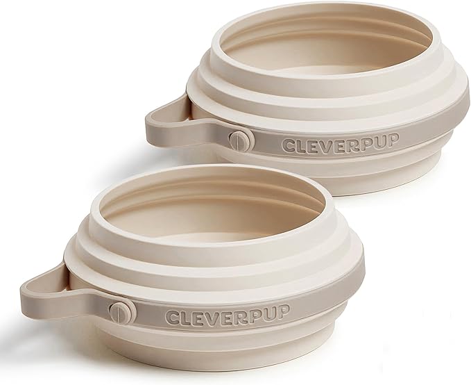 Cleverpup Small 7-Piece Bistro Box Dog Food Travel Kit, 6-Cup BPA-Free Kibble Storage, 2 Silicone Bowls, Mat & Scoop - Portable Pet Food Kit for Weekends, Overnights, Daycare & Camping, Sand