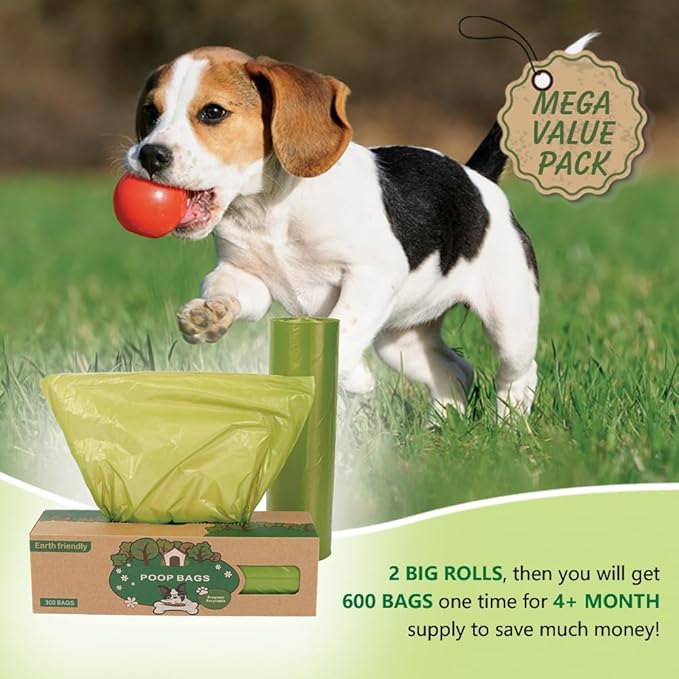 Dog Poop Bags-300 Bags per Roll, 2 Pack, 600 Bags, Cat Litter Waste Bags, Fit Most Scooper, Durable Big Dog Poop Bags, Easy Dispensing and Grab
