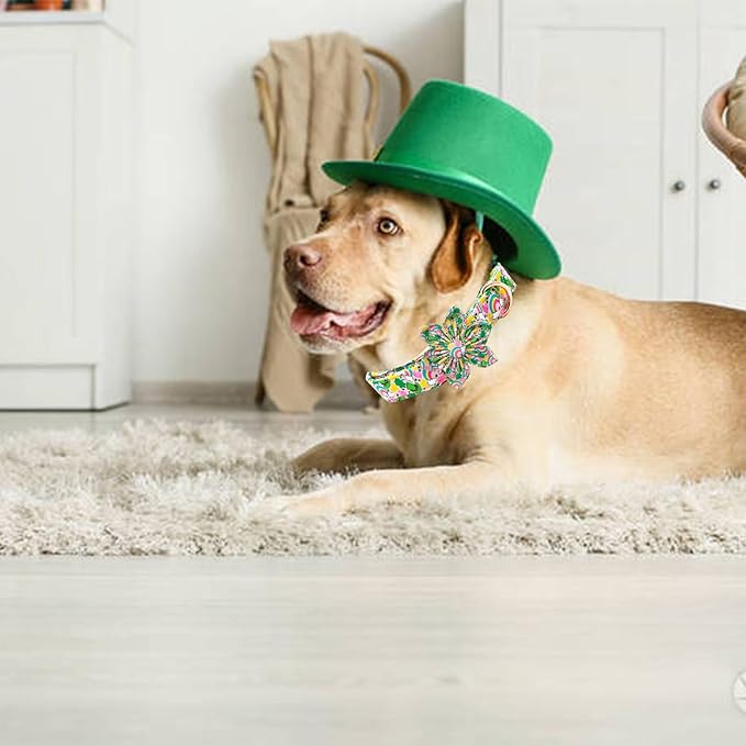 Elegant little tail St. Patrick's Dog Collar, Green Clover Dog Collars Cute Pet Gift Cute Puppy Flower Adjustable Pet Collars for X-Large Dogs
