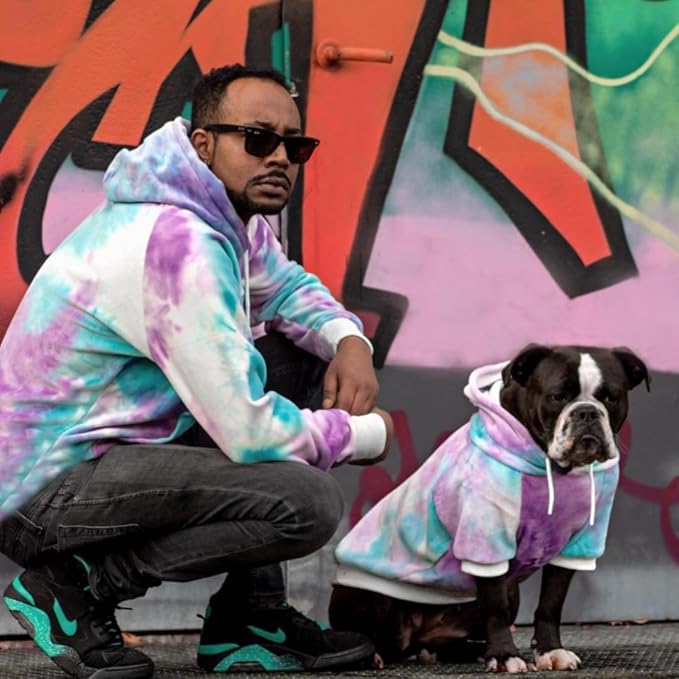 Spark Paws Dog Hoodie – Premium Dog Sweater for Small, Medium, and Large Dogs | Warm Outfits for French Bulldogs, Pitbull, Puppy, Winter Jacket Alternative - 90s Retro Sky Dye - S