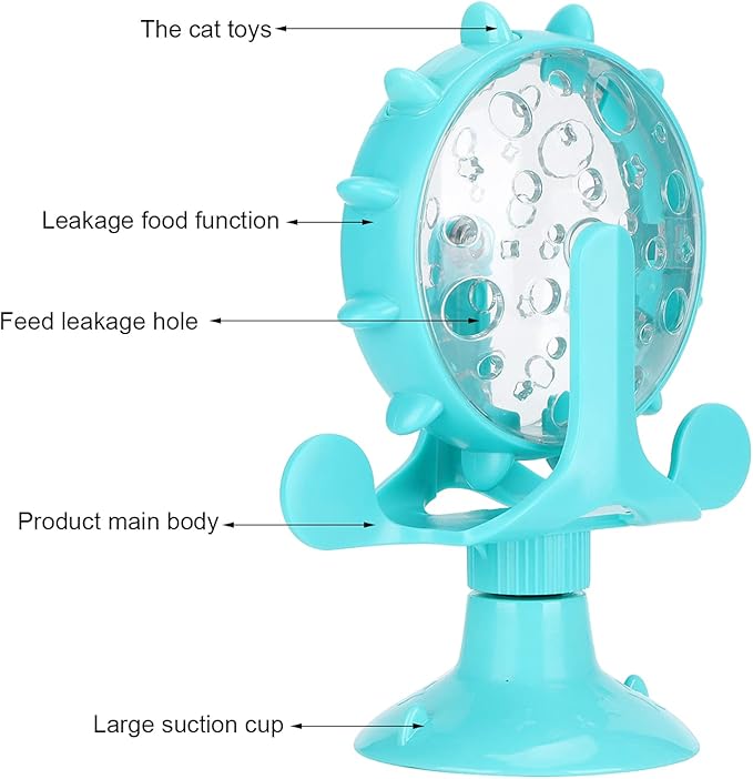 GLOGLOW Interactive Cat Treat Leaking Toy, Windmill Treat Dispensing Cat Puzzle Food Interactive Toy Kitten Puppy Slow Feeder Snacks Distribution with Powerful Suction Cup(Blue)