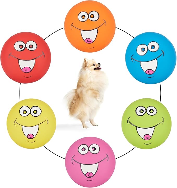 Latex Dog Squeaky Toys, Smile Face Squeaky Balls for Dogs Chewing Durable Teething Rubber Soft Interactive Fetch Play Dog Balls for Puppy Small Pet Dogs (6 PCS)…