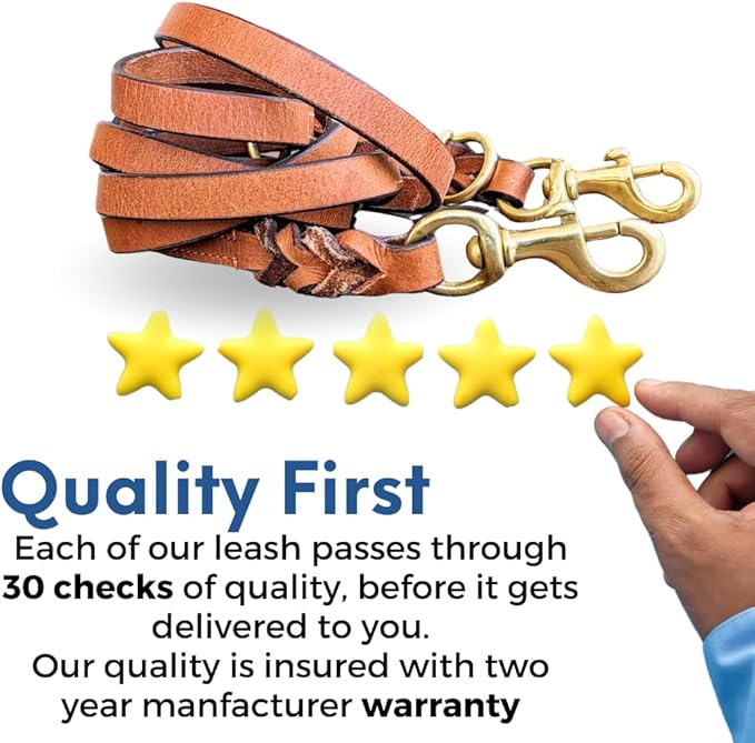 8 FT Multi-Function Leather Dog Leash, Genuine Leather Hands-Free Training Lead for Small Medium Large Dogs, Adjustable Long Leash for Walking, Hiking, Obedience Control (Tan, 8 Ft)