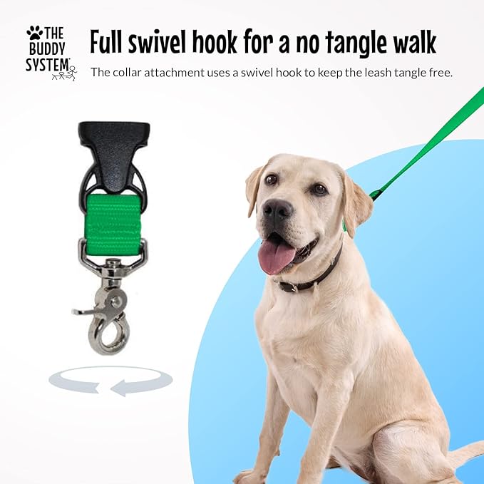 The Buddy System Hands Free Dog Leash, Adjustable Leash for Running, Jogging, Training and Service Dogs, Great for Small, Medium and Large Dogs, Made in USA (Green, Large Belt (27"- 50" Waist))