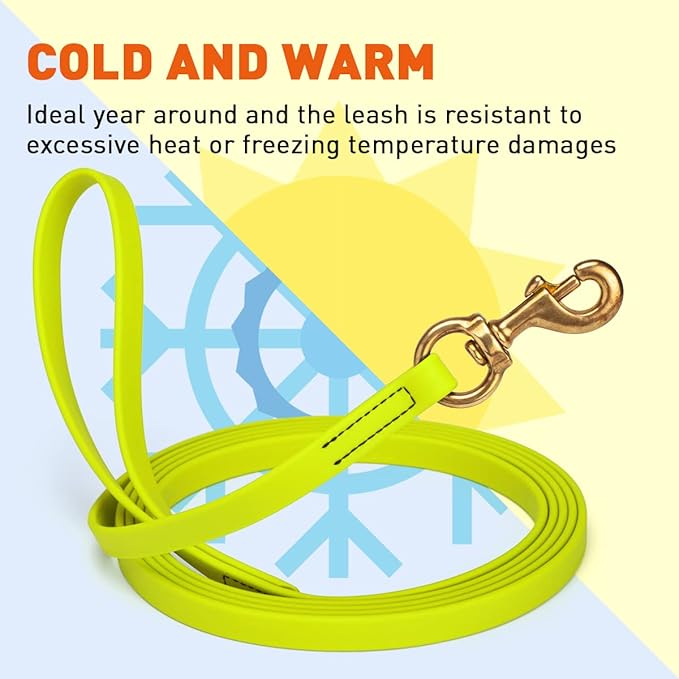 Viper K9 Biothane Working Dog Leash Waterproof Lead for Tracking Training Schutzhund Dog Sport & Search - Odor-Proof Long Line with Solid Brass Snap for Puppy Medium and Large 5/8" x 10ft SafetyYellow