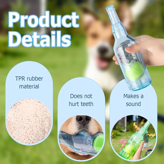 Drkicsy Pet Chew Beer Bottle with Tennis Ball Dog Chew Toy, Water Bottle Interactive Dog Toys for Chewing and Playing, Crunch and Play Bottle Dogs Toy with Squeaky Sound (Green, Small)