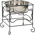 YML Elevated Stainless Steel Dog & Cat Bowl with Black Wrought Iron Stand, 10-Inch (10.75 Cups)