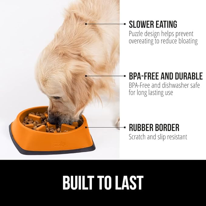 GORILLA GRIP Patented BPA Free Slow Feeder Dog Bowls, Interactive Puzzle Toy for Dogs and Cats Food Training Enrichment, Keeps Pets Busy and Prevents Puppy Overeating, Small Breeds, 1 Cup, Orange