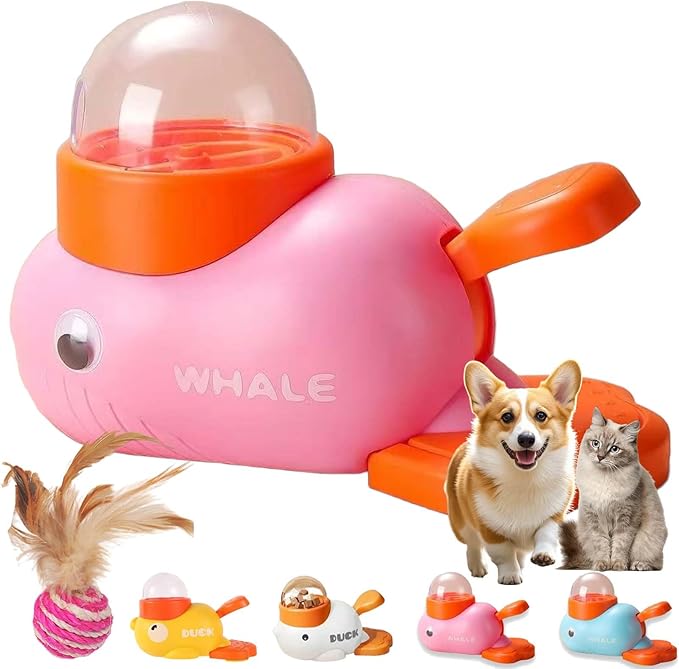 Duck Cat Treat Dispenser, Duck Dog Food Dispenser Toy, Interactive Duck-Shaped Puzzle Feeder for Dogs and Cats, Promotes IQ Training and Entertainment (Pink)